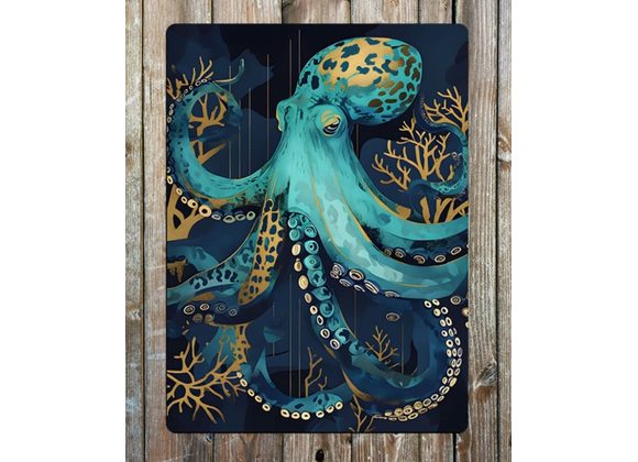 Vibrant Blue Octopus Metal Sign - 6