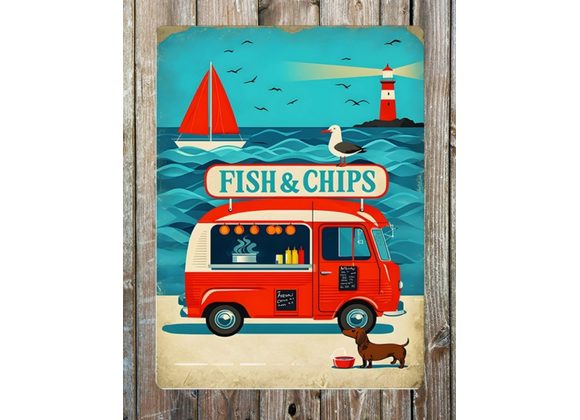 Retro Fish & Chips Van Metal Sign - 6