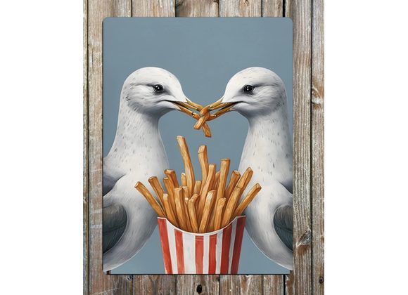 Seagulls eating Fries Metal Sign - 8