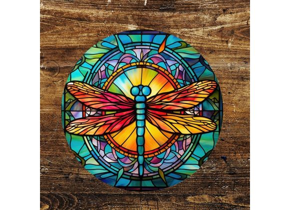 Red Dragonfly round Metal Sign - 6