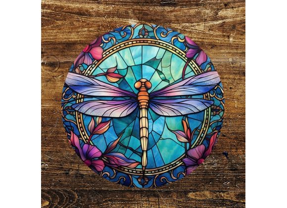 Lilac Dragonfly round Metal Sign - 6