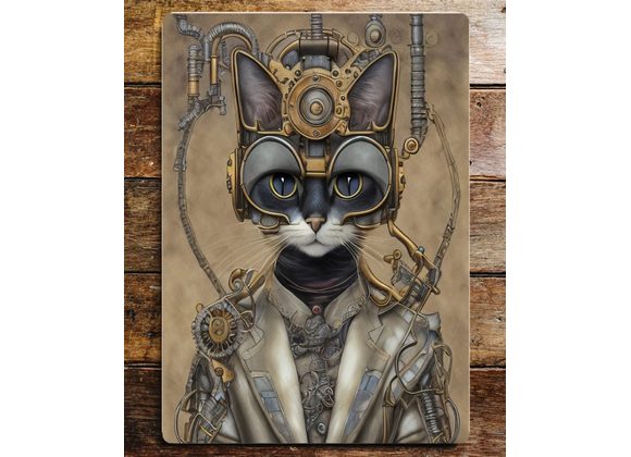 Steampunk Cat Metal Sign - 6