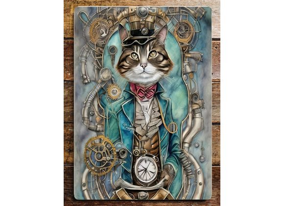 Steampunk Cat Sailor with pink bow tie Metal Sign - 6