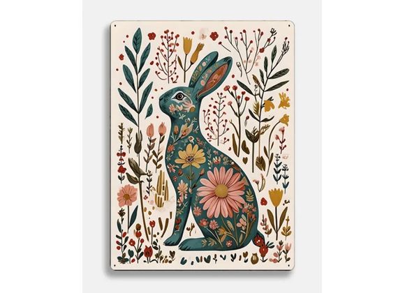 Floral Hare Metal Sign - 6