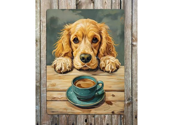 Dog with Cup of Coffee Metal Sign - 6