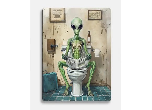Alien sitting on toilet Metal Sign - 6