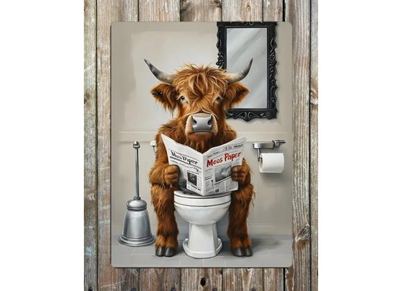 Highland Cow on toilet Metal Sign - 6