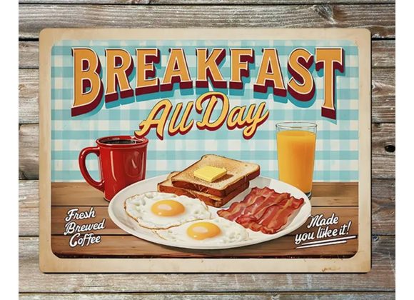 All Day Breakfast Metal Sign - 6