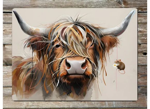 Highland Cow and Mouse with daisy Metal Sign - 6