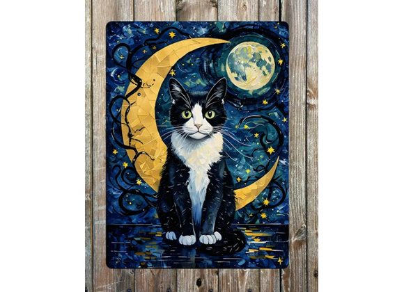 Cat, Moon and Stars Metal Sign - 6
