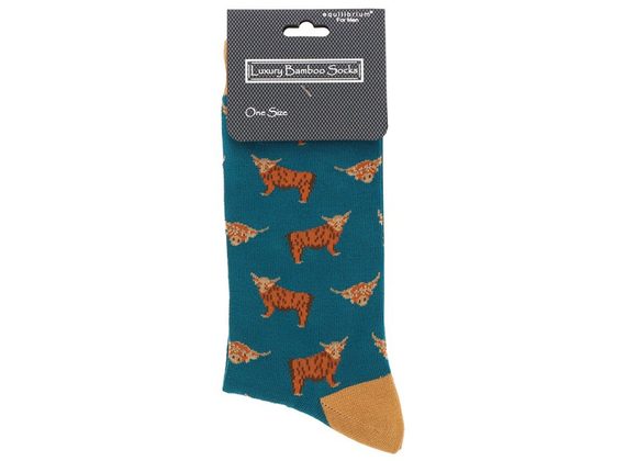 Highland Cow Teal Bamboo Socks by Equilibrium 