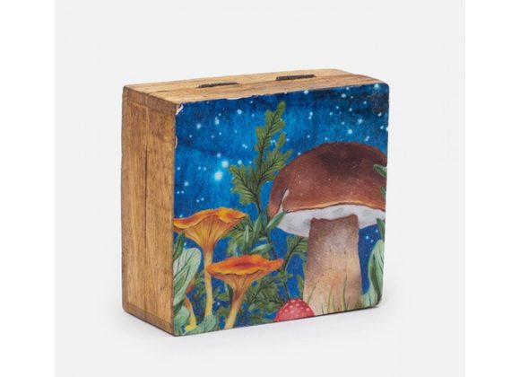 Mango Wood small Square Box - Mushroom Design