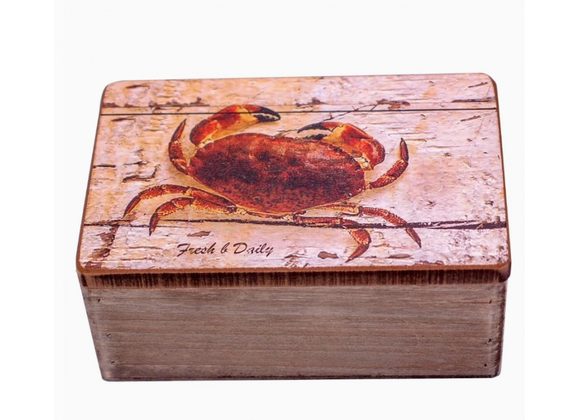 Crab rustic wooden storage box