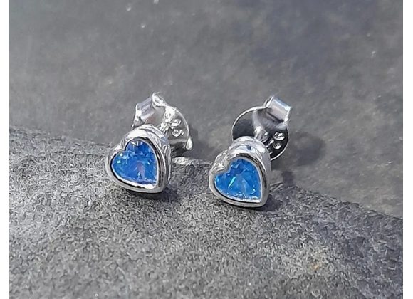 925 Silver small Blue Heart Stud Earrings