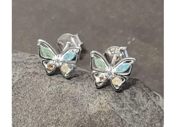 925 Silver multi colour small Butterfly Stud Earrings