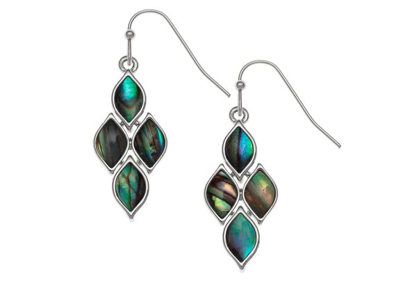 Articulated diamond shape inlaid Paua Shell Earrings