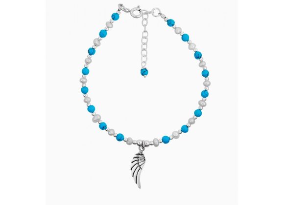925 Silver Turquoise Bracelet with Angel Wing Charm