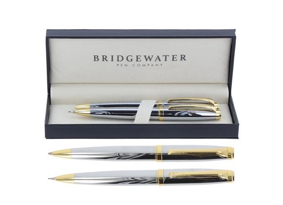 Bridgewater Chester Chrome & Gold Ball Pen & Pencil Set