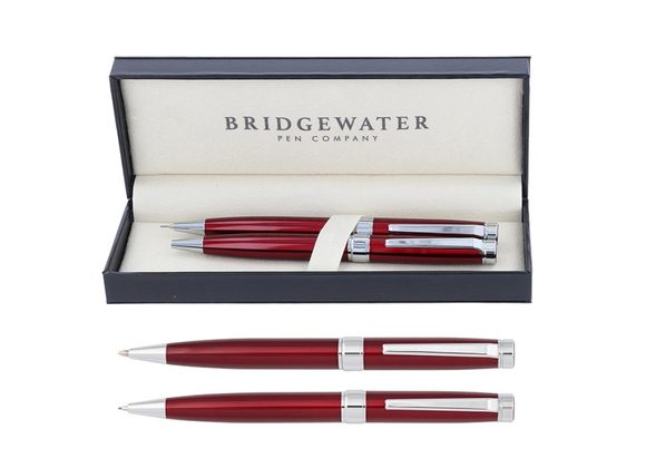 Bridgewater Galway Chrome & Red Ball Pen & Pencil Set