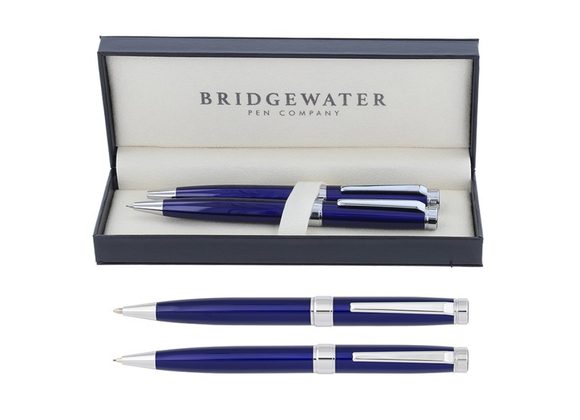 Bridgewater Galway Electric Blue & Chrome Ball Pen & Pencil Set