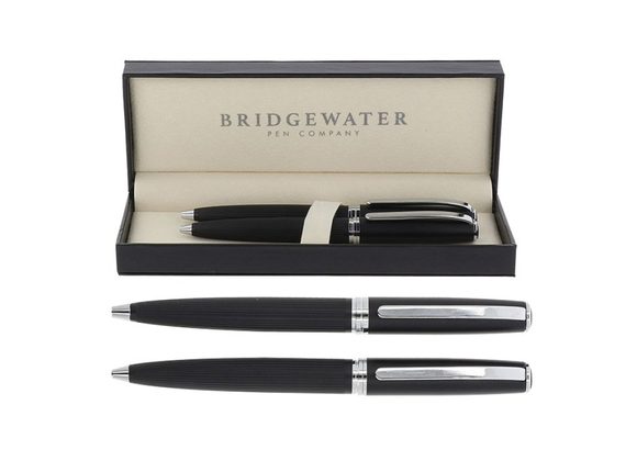 Bridgewater Stirling Chrome & Matt Black Ball Pen & Pencil Set