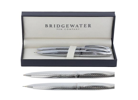 Bridgewater Lancaster textured Chrome Ball Pen & Pencil Set