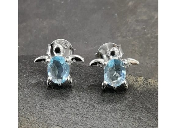 925 small Silver & light blue CZ Turtle Stud Earrings