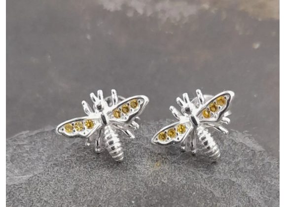 925 Silver & Yellow CZ Bee Stud Earrings
