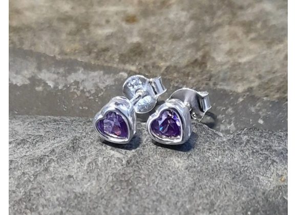 925 Silver small Purple Heart Stud Earrings