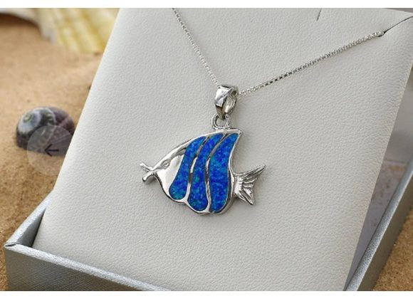 925 Silver & Blue Opalique Angelfish Pendant and Chain