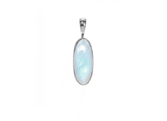 925 Silver & long oval Moonstone Pendant and Chain