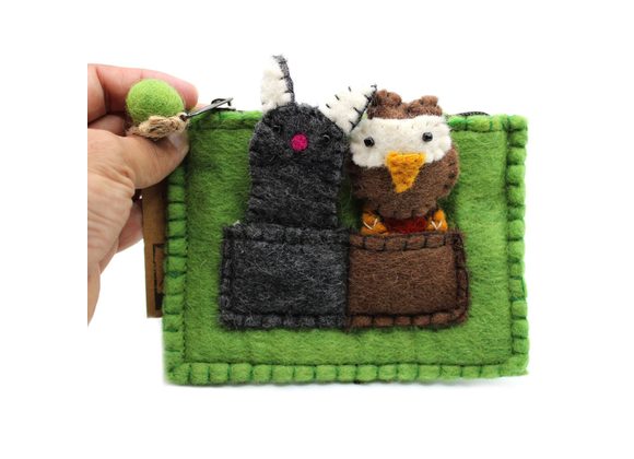 Owl & Pussycat Finger Puppets Felt zip top Pouch