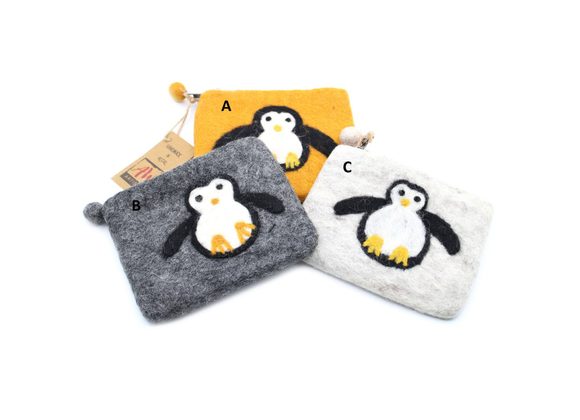 Penguin Natural Felt Zipper Pouch / Purse