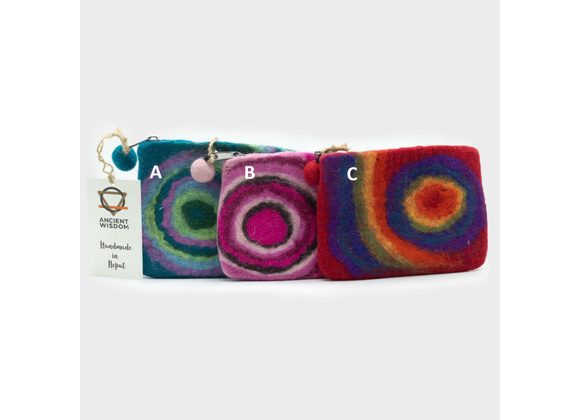 Psychedelic Natural Felt Zipper Pouch / Purse