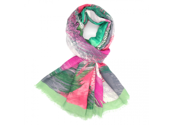 Brushed Feathers design Scarf - Green