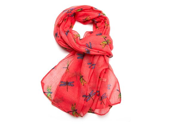 Multi Dragonflies design Scarf - Dark Pink