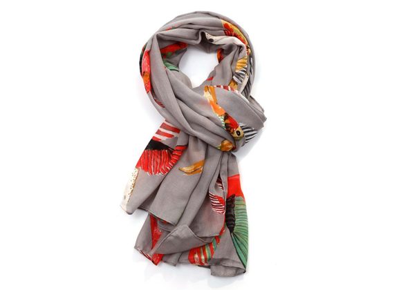 Hummingbird design Scarf - Grey
