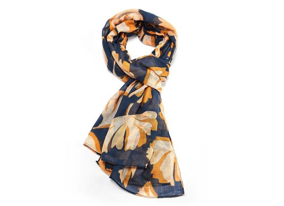 Leafy Petals design Scarf - Navy