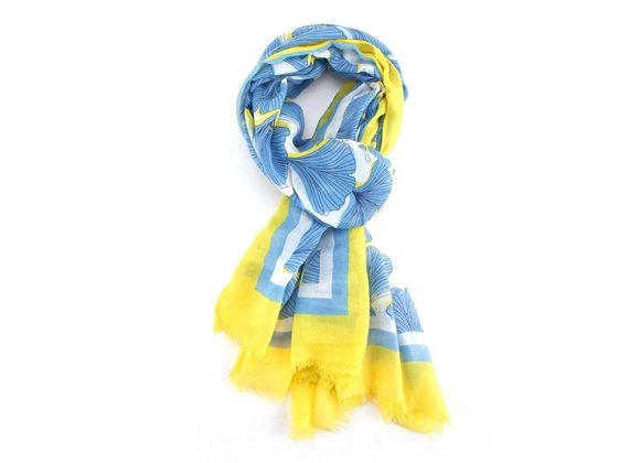 Ginkgo design Scarf - Blue / Yellow