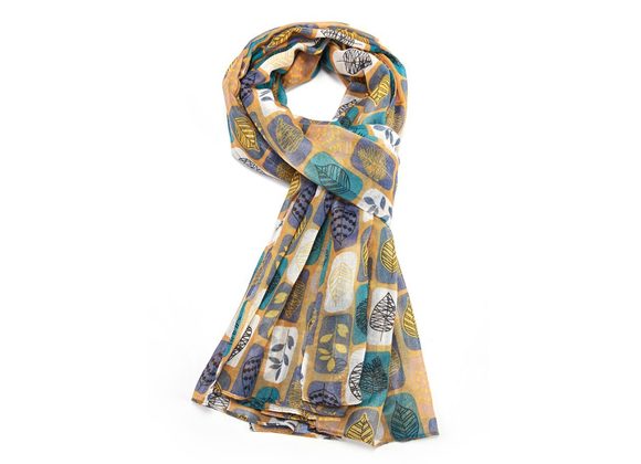 Scandi Leaves design Scarf - Mustard