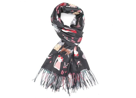 Colourful Cats Scarf - Black