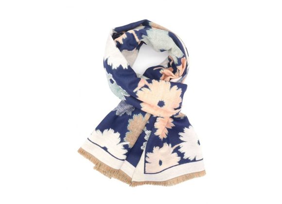 Multi Flowers Scarf - Navy