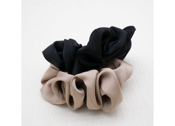Black and Beige Satin Scrunchies (Twin Pk)