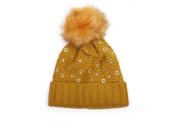 Yellow Faux Fur Pom Pom Hat