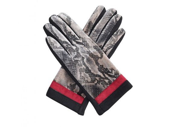 Faux Animal Print Gloves - Maroon