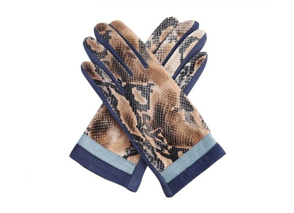 Faux Animal Print Gloves - Navy