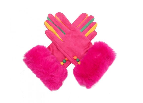 Fuchsia Multi Colour Faux fur Cuff Gloves