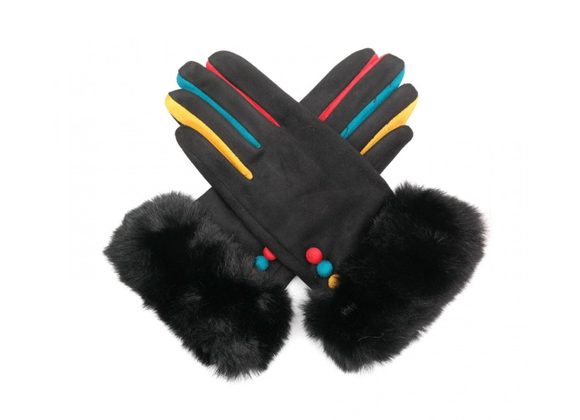 Black Multi Colour Faux fur Cuff Gloves