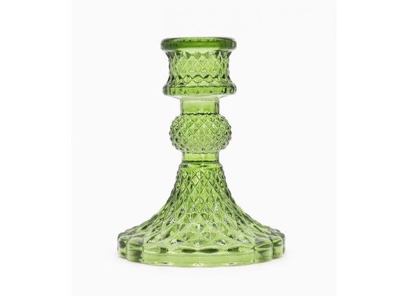 Vintage Style Glass Candle Holder - Green