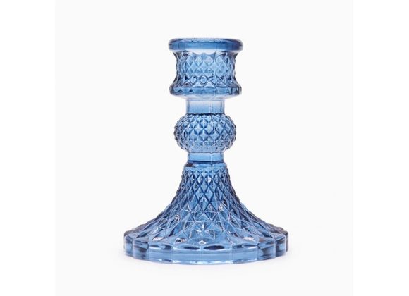 Vintage Style Glass Candle Holder - Blue